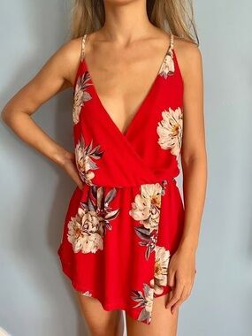 Red floral romper
